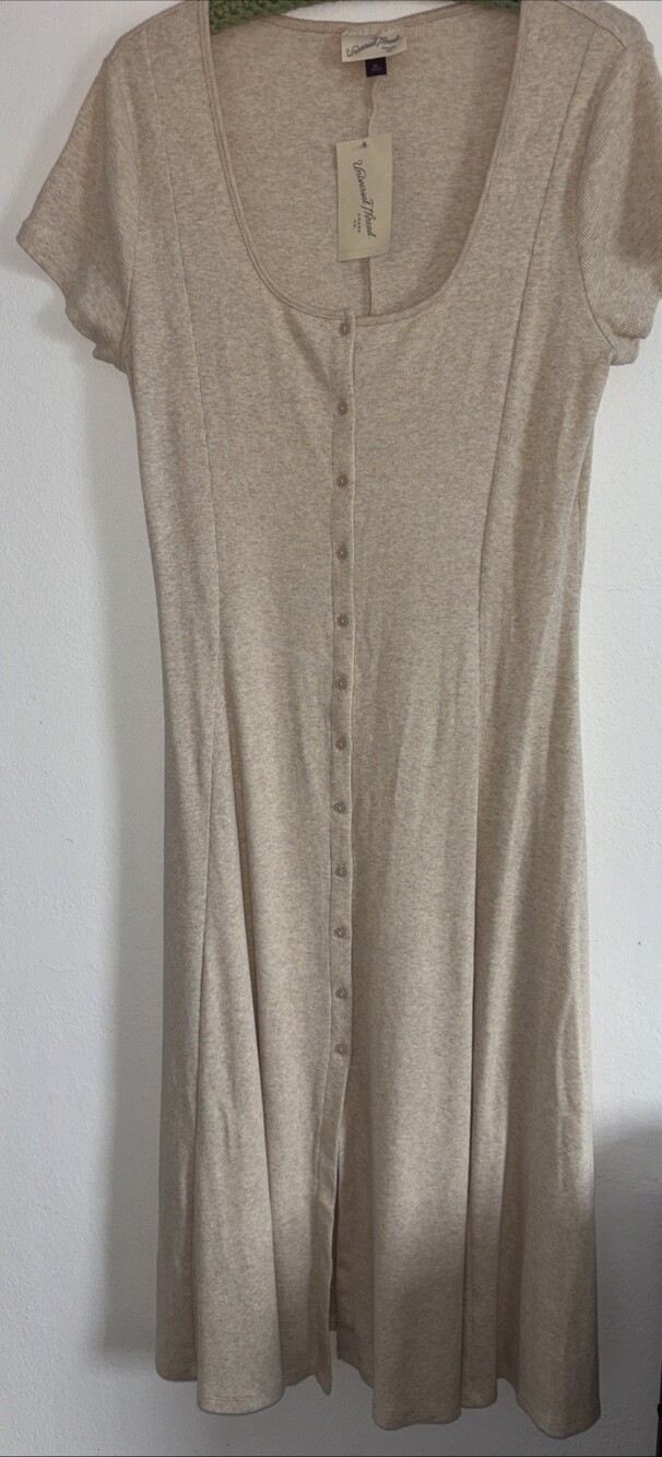 Universal Threads Light Beige Maxi Dress Button Front Ribbed Stretch Size XL NEW